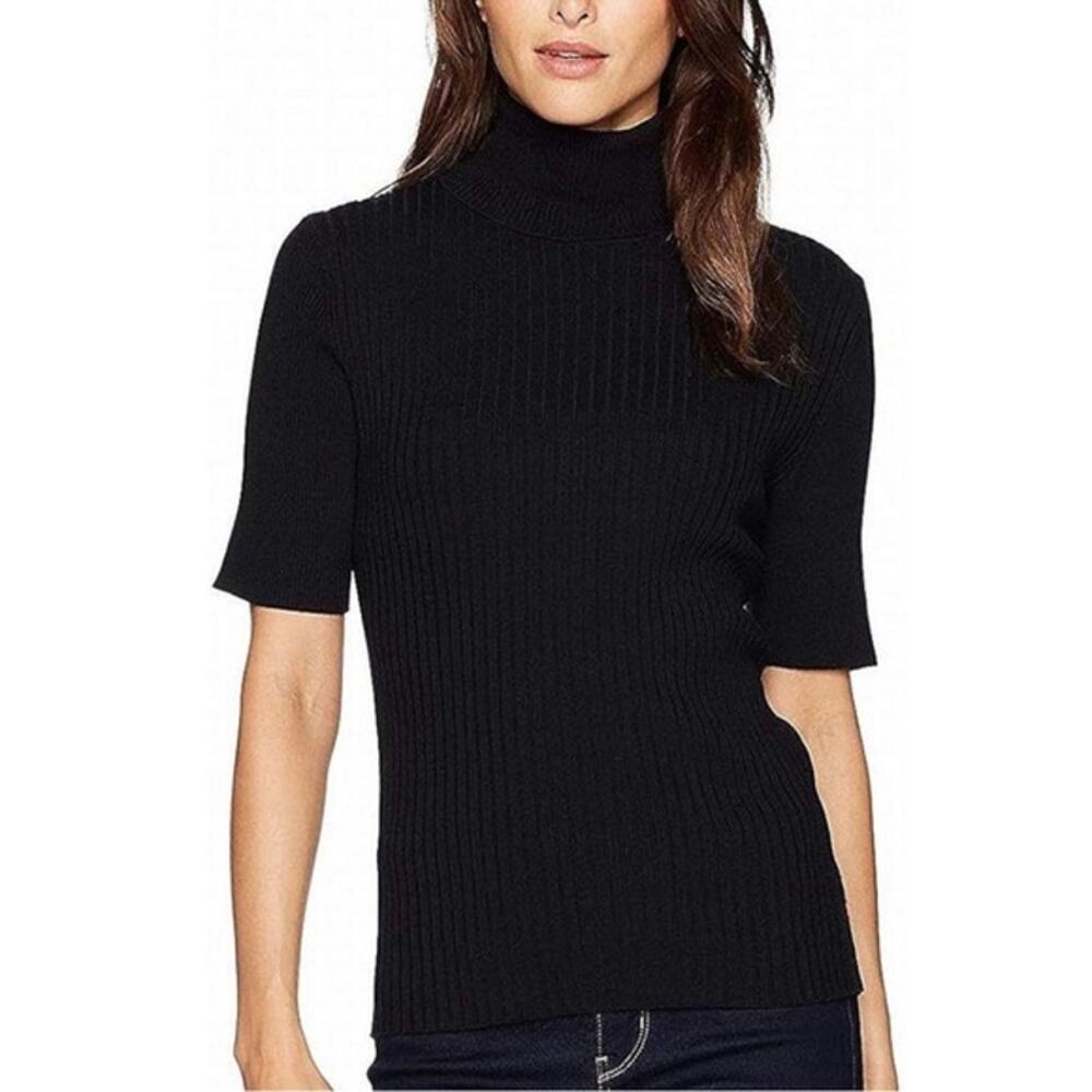 NWOT JONES NEW YORK Sweater Women S Black Ribbed Turtleneck Short-Sleeve Stretch